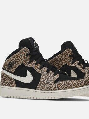 Jordan Mid Leopard Print Sneakers in Black and White